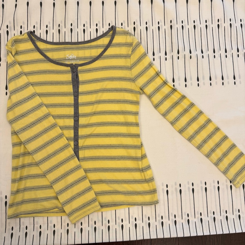 Justice Yellow and Gray Striped Long Sleeve Tee